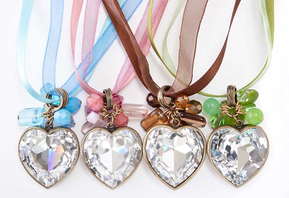 Jewellery Photography, crystal heart ribbon necklace