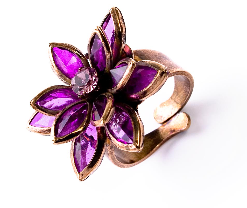 Jewellery Photography, hot pink diamond flower ring